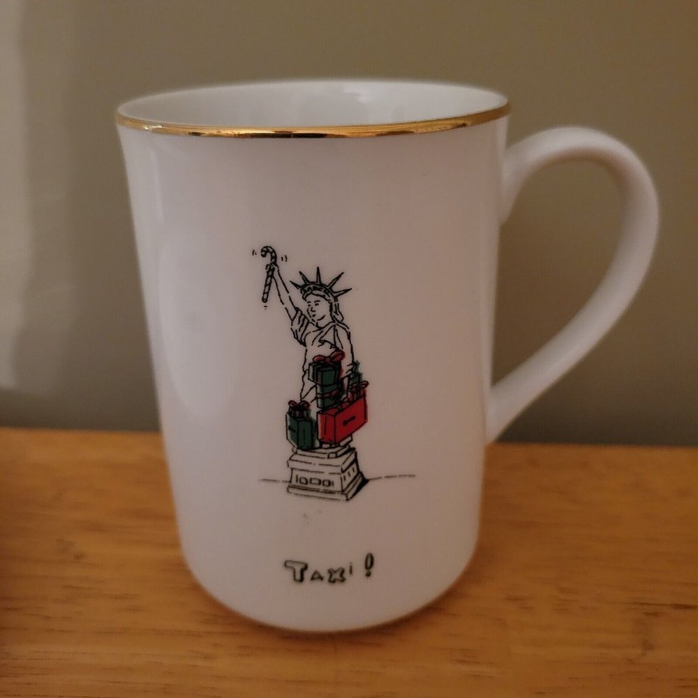 Merry Masterpieces White 1999 1st Ed Taxi Statue of Liberty NY Mug & Plate EUC - Picture 3 of 6